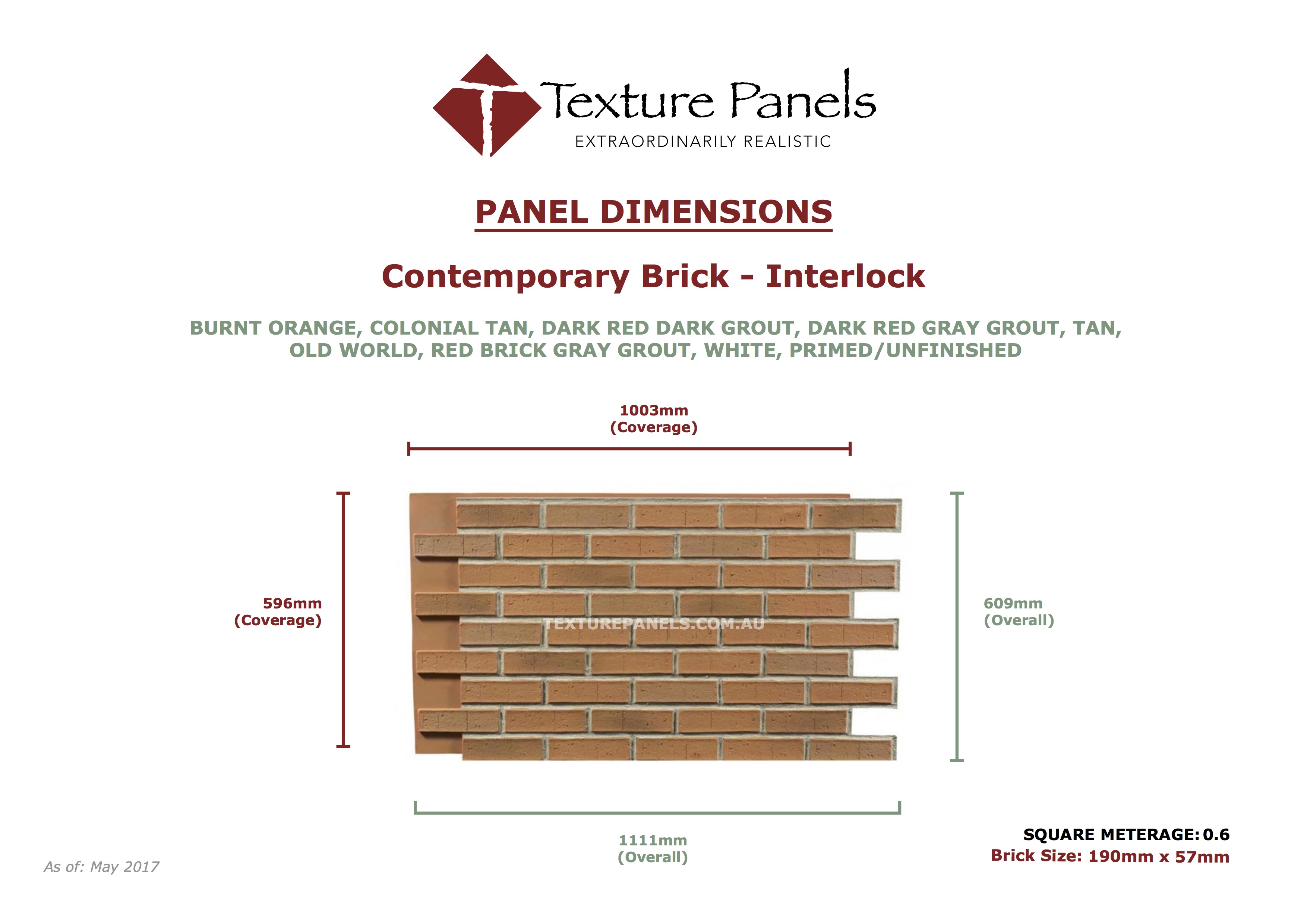 Contemporary Brick Interlock - Dark Red Dark Grout Dimensions 